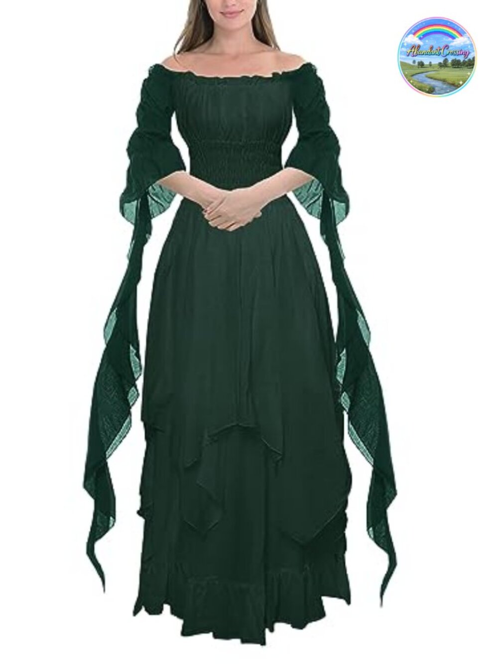 Women's Victorian Renaissance Costume Dress Puff Sleeve Off Shoulder Ruffle